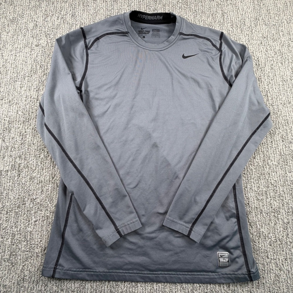 Nike Pro Combat Hyperwarm Mens Large‎ Gray Long Sleeve Compression Shirt 647809